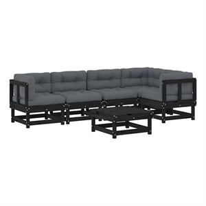 Afuera Living 6 Piece Wood Small Garden Lounge Set in Black/Anthracite