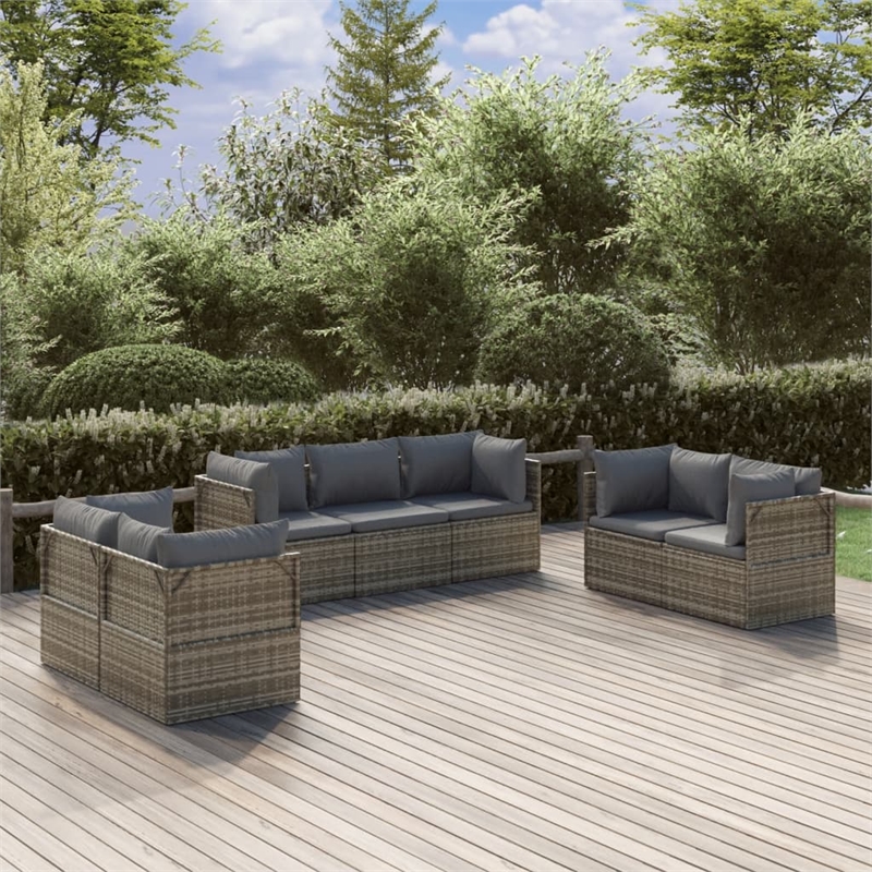 Afuera Living Contemporary 7 Piece Poly Rattan Garden Lounge Set in Gray