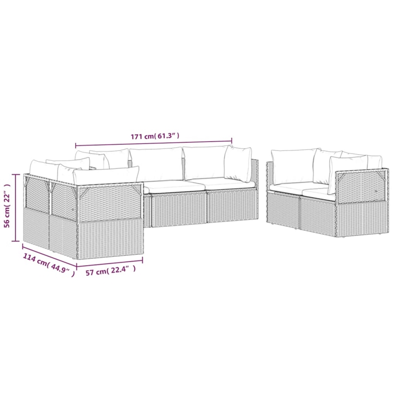 Afuera Living Contemporary 7 Piece Poly Rattan Garden Lounge Set in Gray