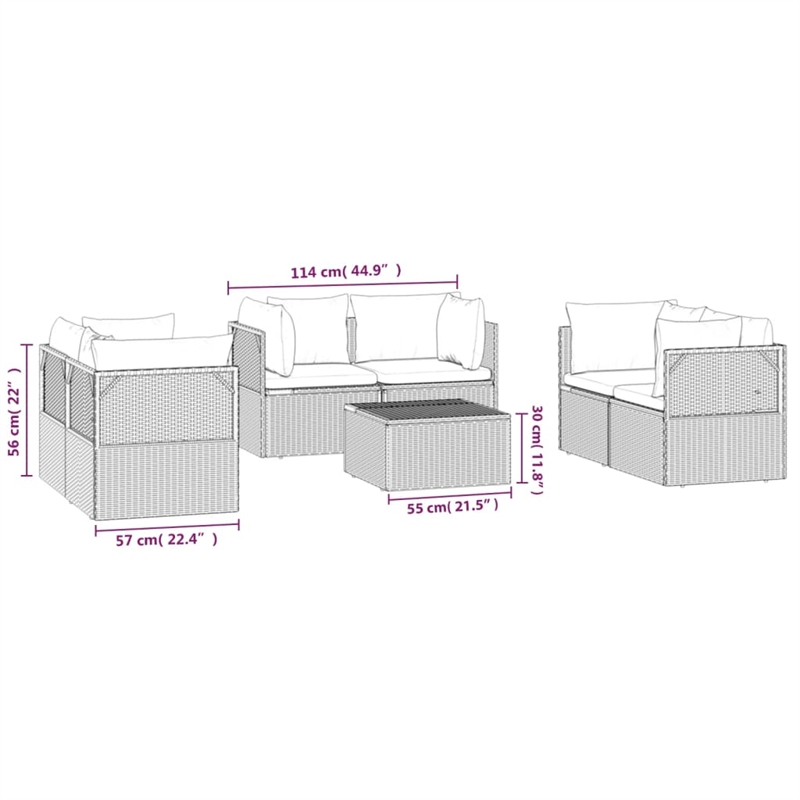 Afuera Living Contemporary 7 Piece Synthetic Poly Rattan Lounge Set