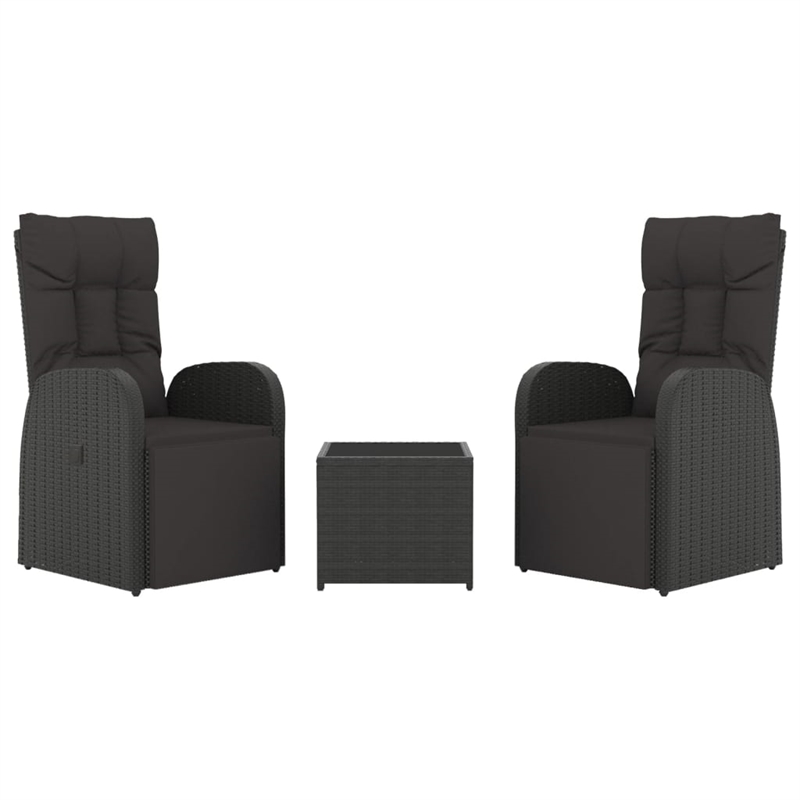 Afuera Living 3 Piece Poly Rattan Garden Lounge Set in Black