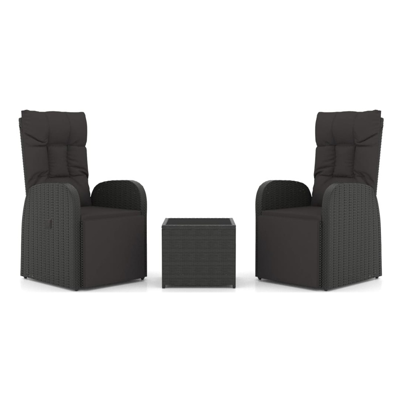 Afuera Living 3 Piece Poly Rattan Garden Lounge Set in Black