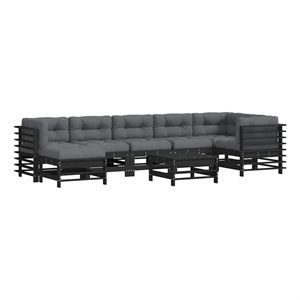Afuera Living 8 Piece Wood Small Garden Lounge Set in Black/Anthracite