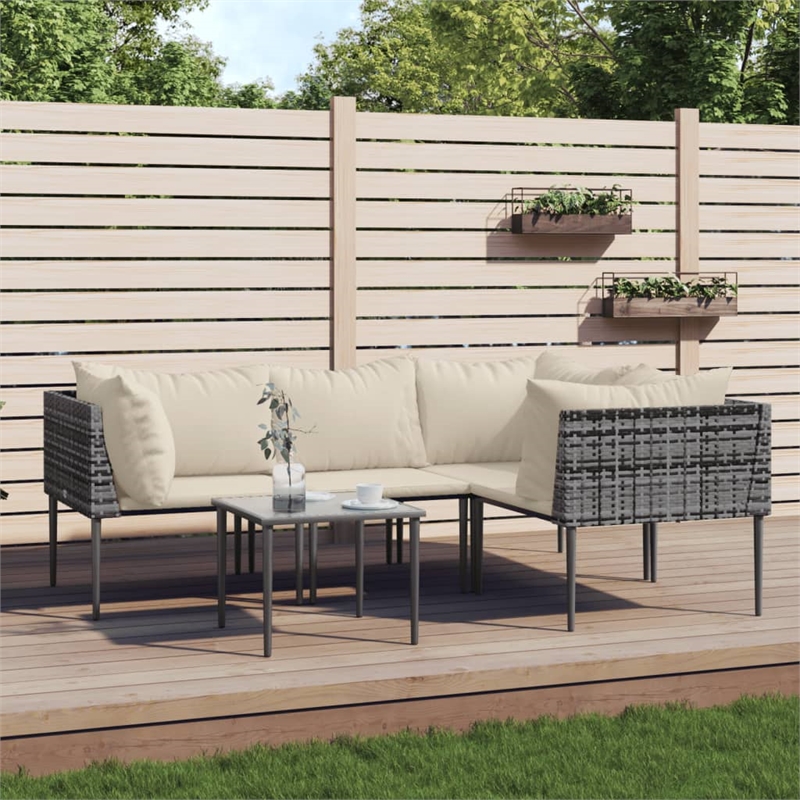 Afuera Living 5 Piece Poly Rattan Garden Lounge Set in Gray/Beige