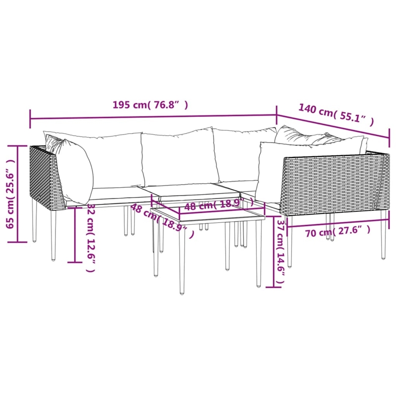 Afuera Living 5 Piece Poly Rattan Garden Lounge Set in Gray/Beige