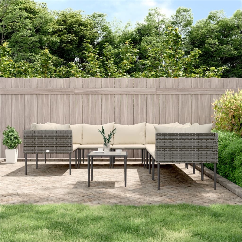 Afuera Living 9 Piece Poly Rattan Large Garden Lounge Set in Gray/Beige