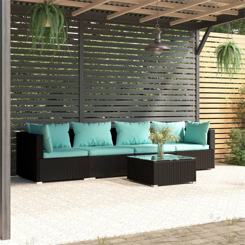 Afuera Living 5 Piece Poly Rattan Garden Lounge Set in Black