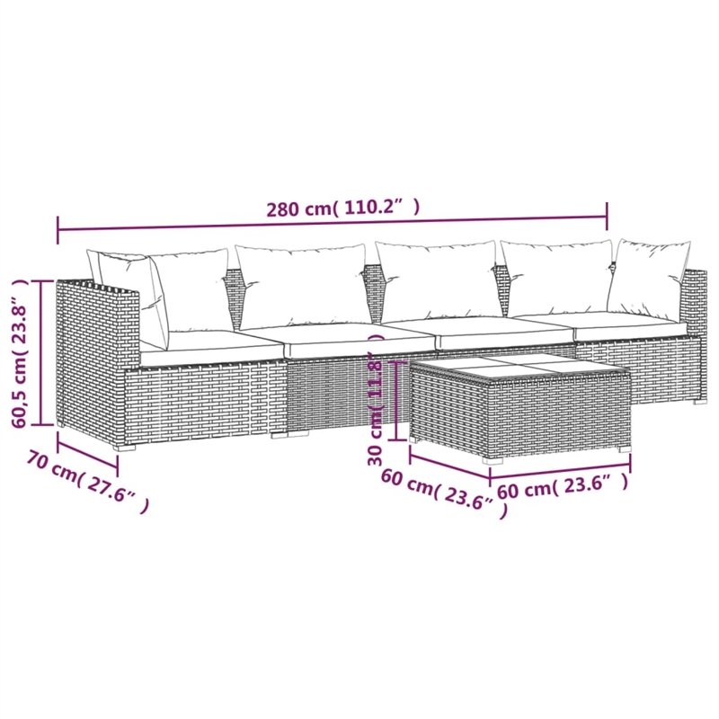 Afuera Living 5 Piece Poly Rattan Garden Lounge Set in Black