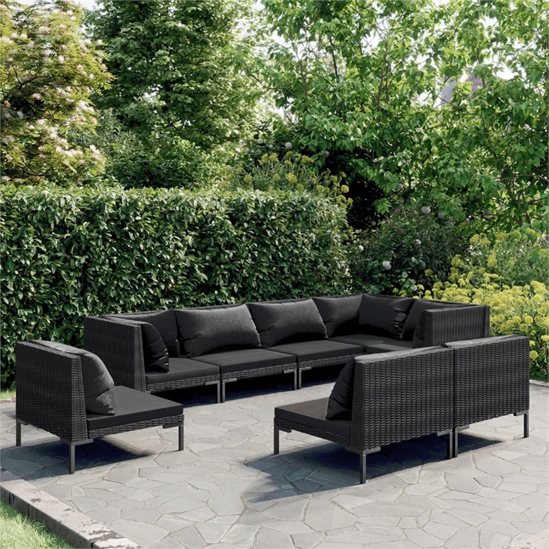 Afuera Living Contemporary 8 Piece Poly Rattan Garden Lounge Set in Gray