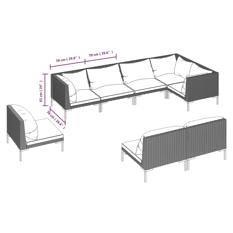 Afuera Living Contemporary 8 Piece Poly Rattan Garden Lounge Set in Gray