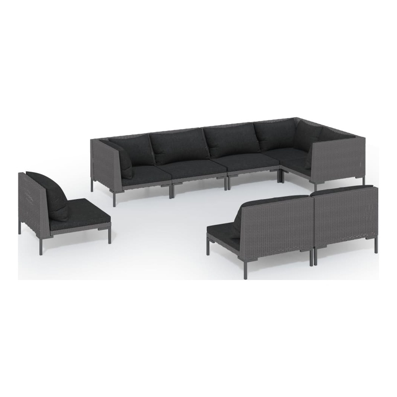 Afuera Living Contemporary 8 Piece Poly Rattan Garden Lounge Set in Gray