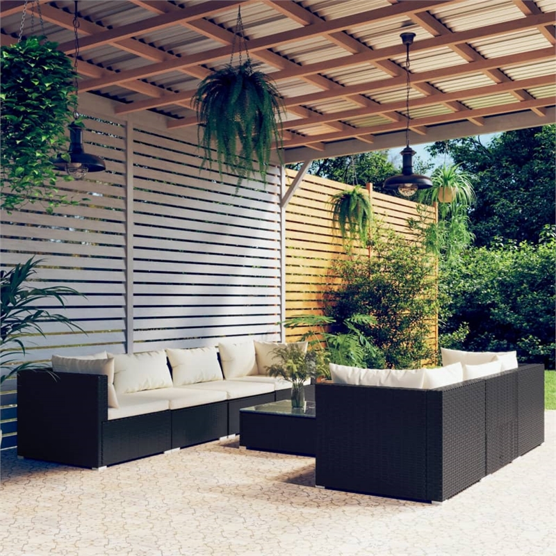 Afuera Living Contemporary 8 Piece Poly Rattan Lounge Set in Black