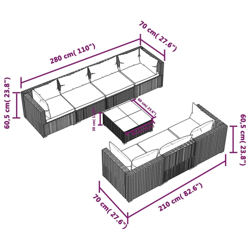 Afuera Living Contemporary 8 Piece Poly Rattan Lounge Set in Black