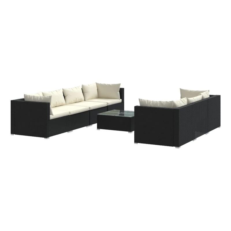 Afuera Living Contemporary 8 Piece Poly Rattan Lounge Set in Black