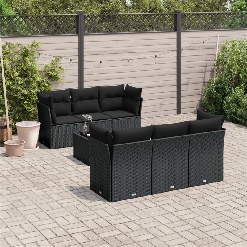 Afuera Living Contemporary 7 Piece Poly Rattan Patio Sofa Set in Black