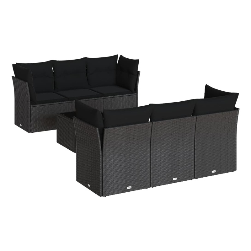 Afuera Living Contemporary 7 Piece Poly Rattan Patio Sofa Set in Black