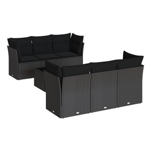 Afuera Living Contemporary 7 Piece Poly Rattan Patio Sofa Set in Black