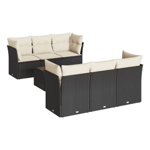 Afuera Living Contemporary 7 Piece Steel Sofa Set in Black/Cream