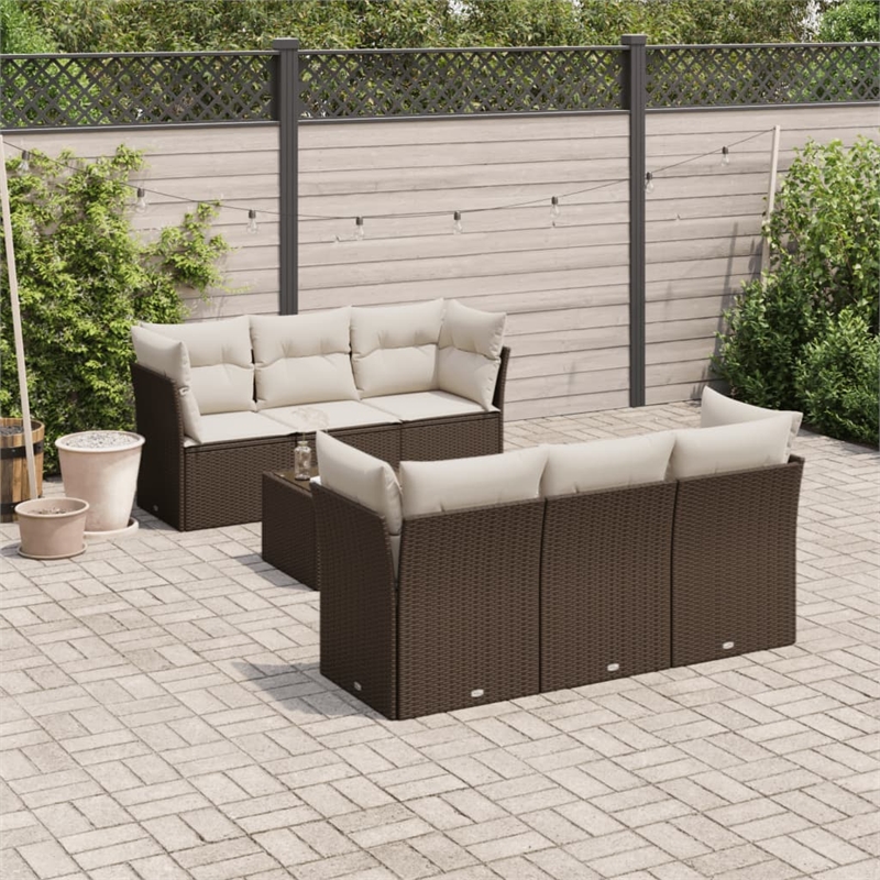 Afuera Living 7 Piece Poly Rattan Patio Sofa Set in Brown/Cream