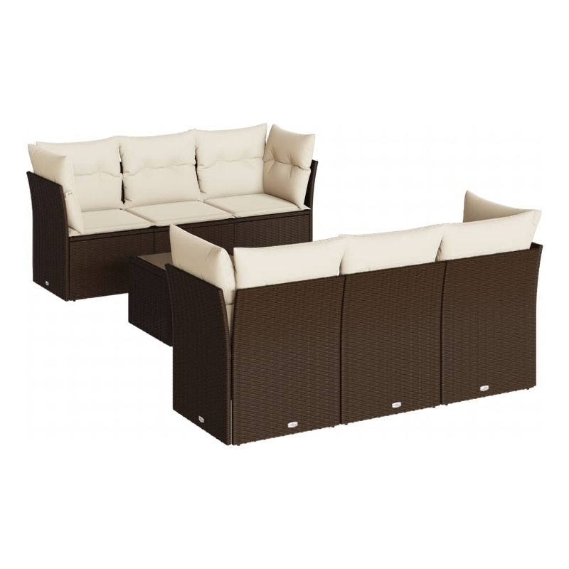 Afuera Living 7 Piece Poly Rattan Patio Sofa Set in Brown/Cream