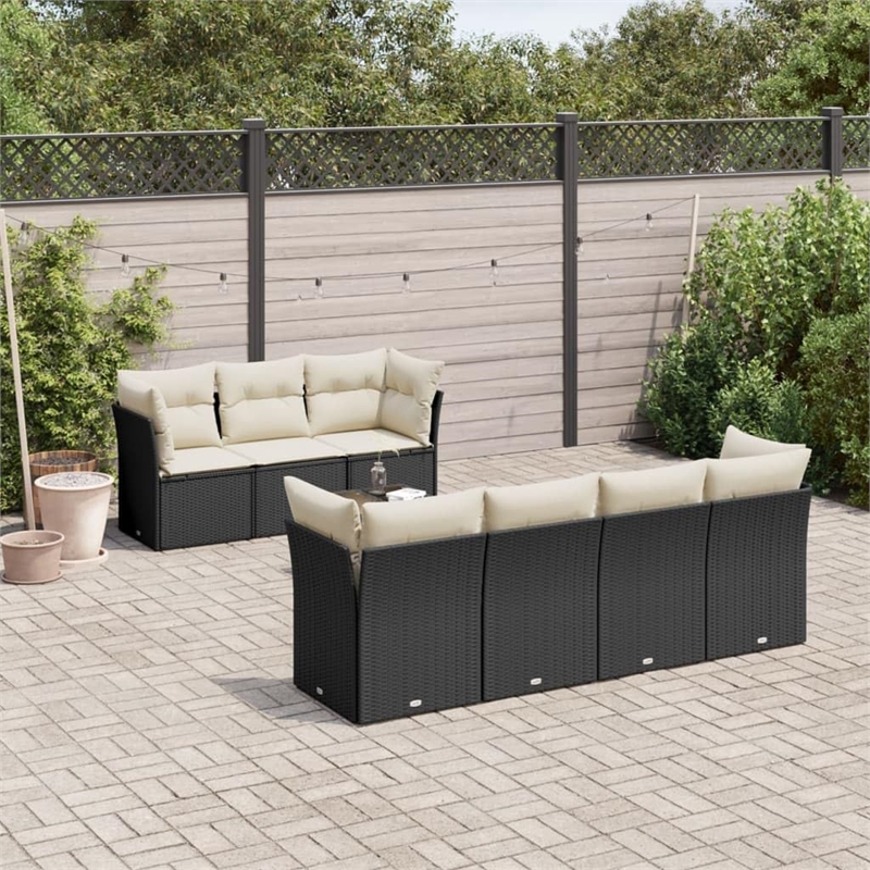 Afuera Living 8 Piece Poly Rattan Small Sofa Set in Black/Cream