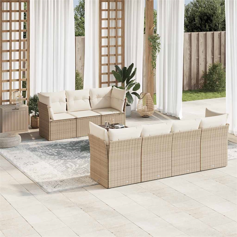 Afuera Living Contemporary Synthetic Poly Rattan 8 Piece  Sofa Set in Beige
