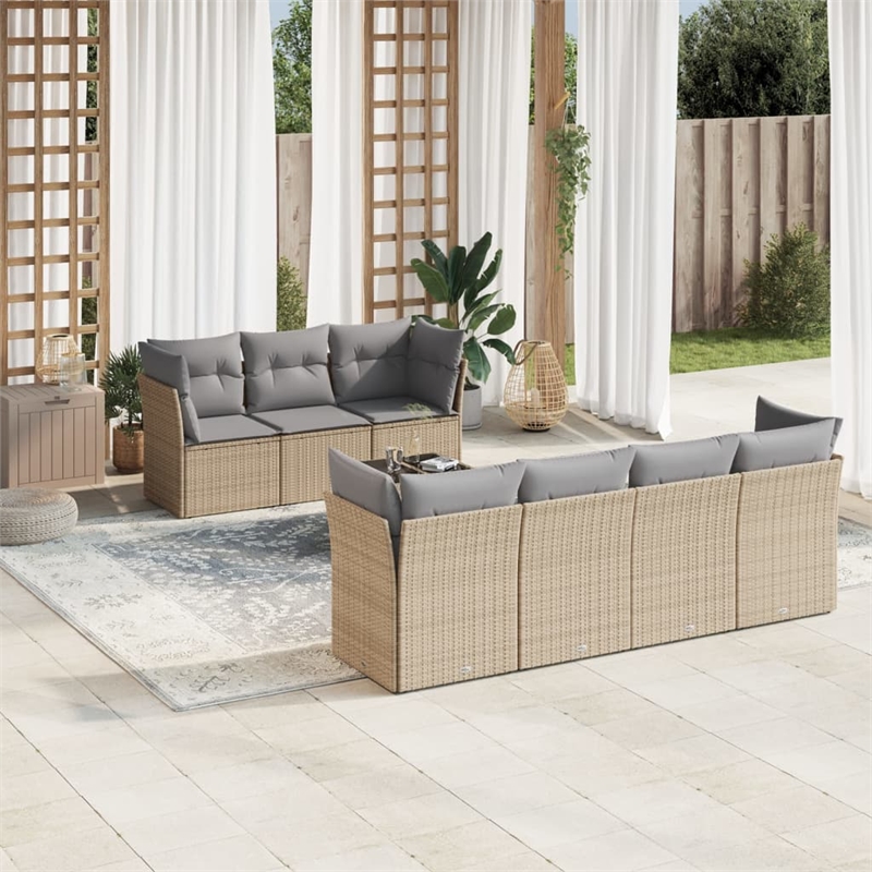 Afuera Living Contemporary 8 Piece Poly Rattan Sofa Set in Gray/Beige