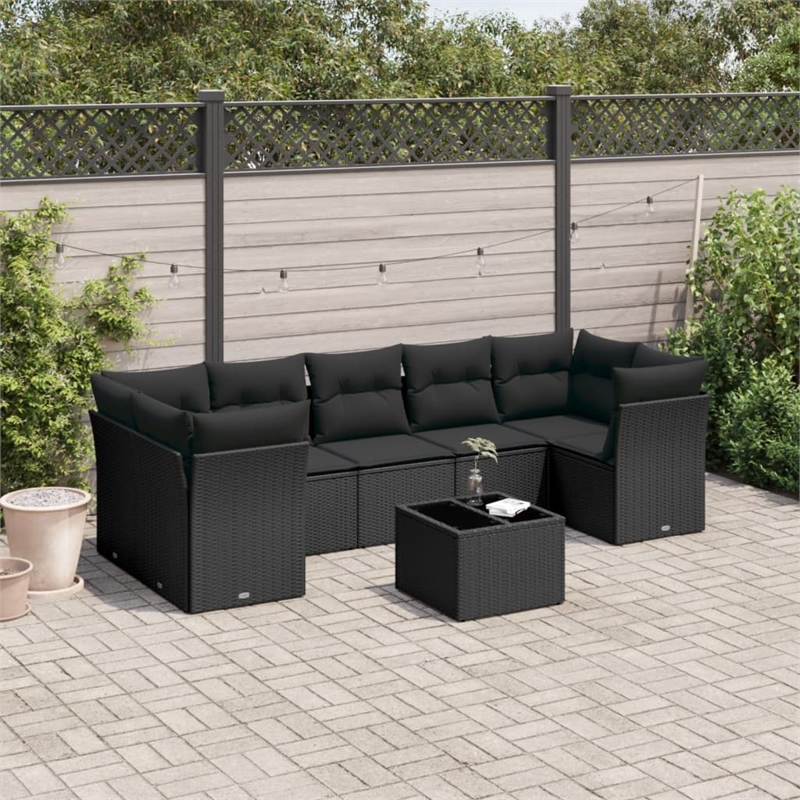 Afuera Living Contemporary 8 Piece Poly Rattan Sofa Set in Black
