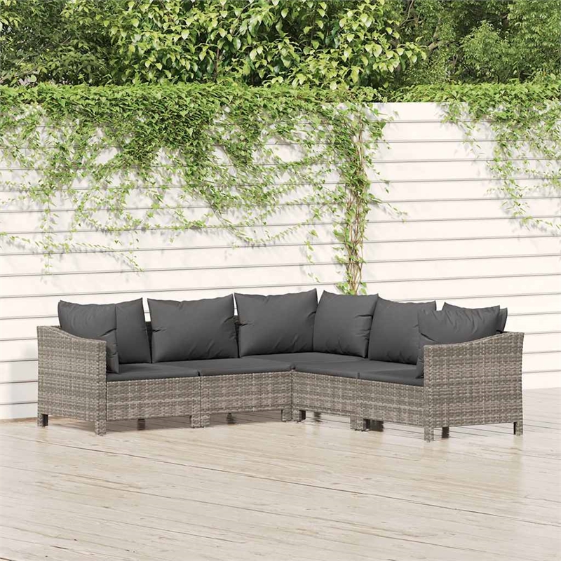 Afuera Living 5 Piece Poly Rattan Large Garden Lounge Set in Gray