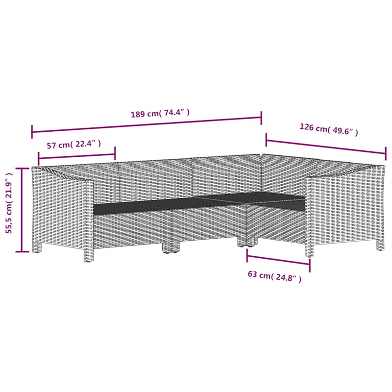 Afuera Living 5 Piece Poly Rattan Large Garden Lounge Set in Gray
