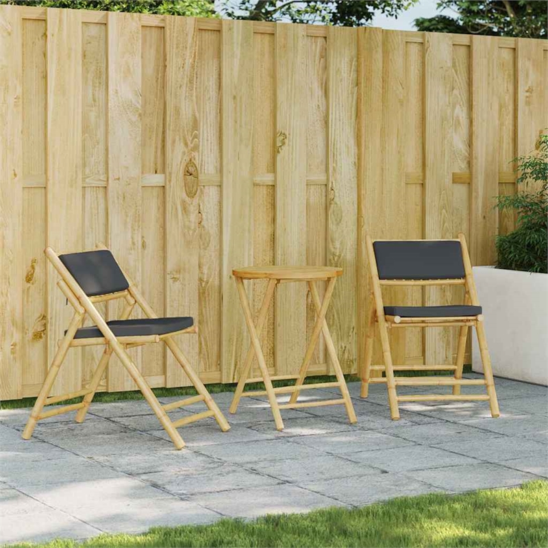 Afuera Living Contemporary Bamboo Wood Small Bistro Set in Gray