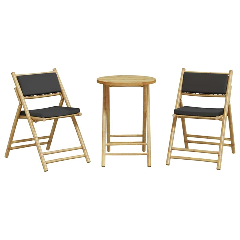 Afuera Living Contemporary Bamboo Wood Small Bistro Set in Gray