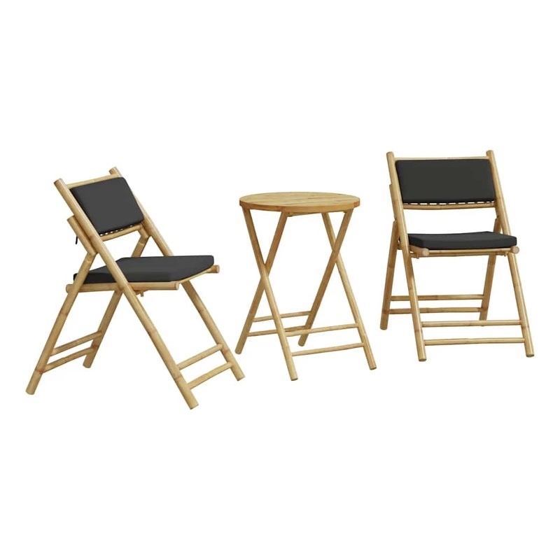 Afuera Living Contemporary Bamboo Wood Small Bistro Set in Gray
