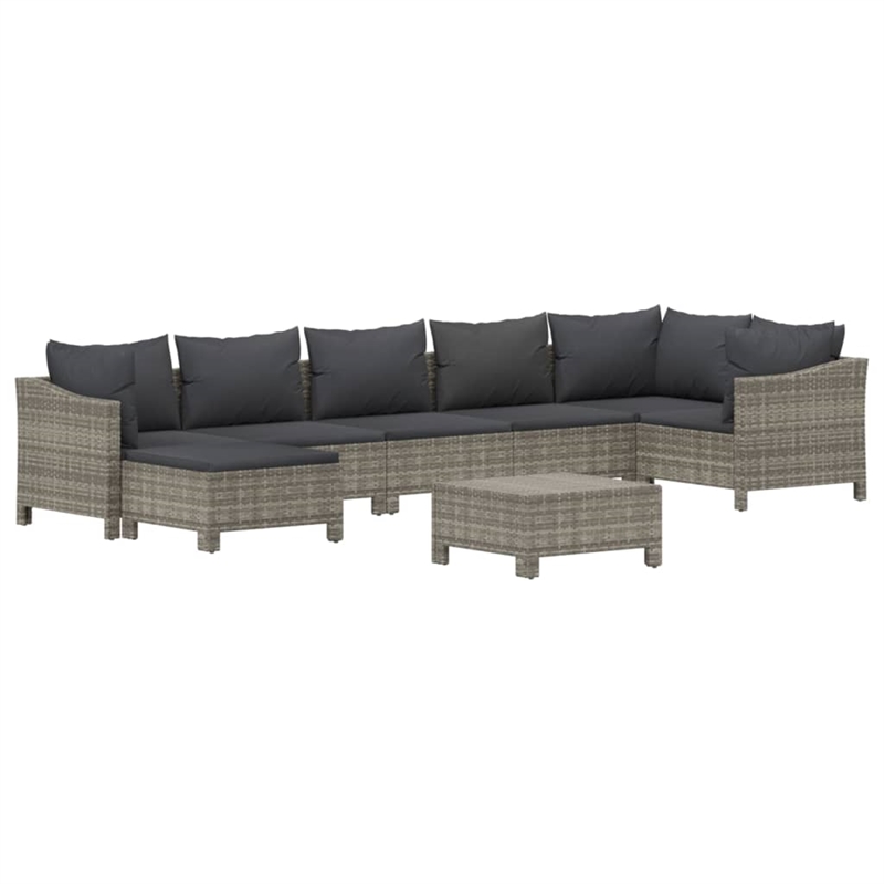 Afuera Living Contemporary 8 Piece Poly Rattan Garden Lounge Set in Gray