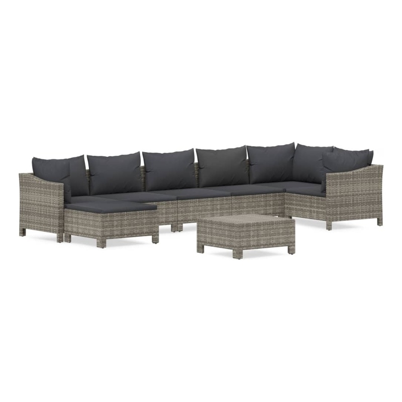 Afuera Living Contemporary 8 Piece Poly Rattan Garden Lounge Set in Gray
