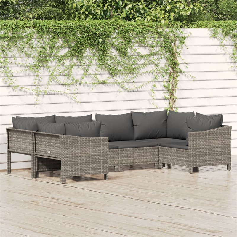 Afuera Living Contemporary 6 Piece Poly Rattan Garden Lounge Set in Gray