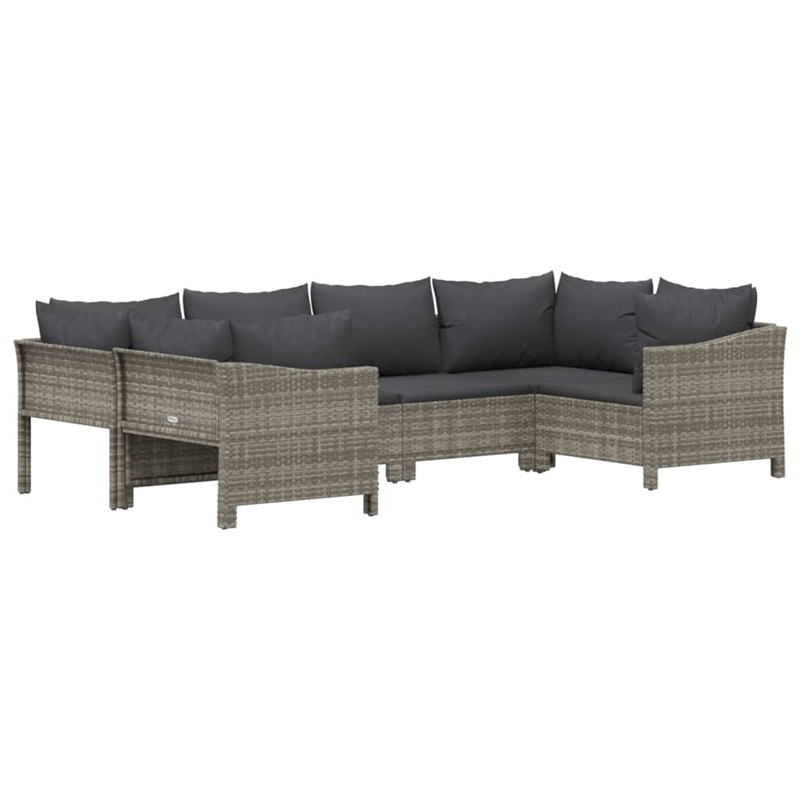 Afuera Living Contemporary 6 Piece Poly Rattan Garden Lounge Set in Gray