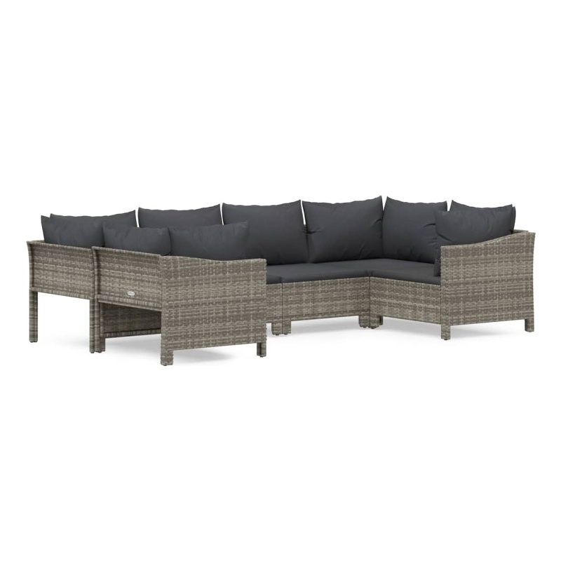 Afuera Living Contemporary 6 Piece Poly Rattan Garden Lounge Set in Gray