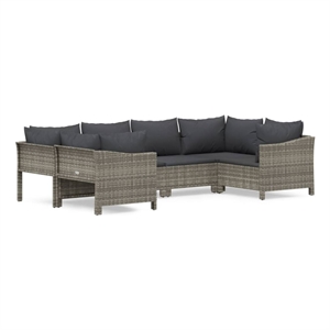 Afuera Living Contemporary 6 Piece Poly Rattan Garden Lounge Set in Gray