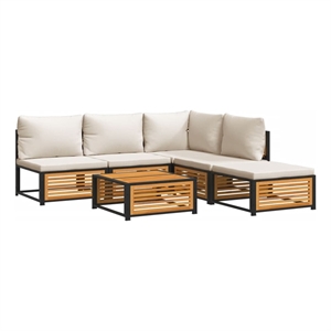 Afuera Living 6 Piece Solid Acacia Wood Sofa Set in White/Cream