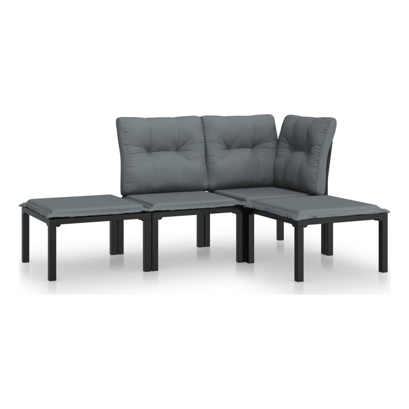 Afuera Living Contemporary Synthetic Poly Rattan Garden Lounge Set in Black/Gray