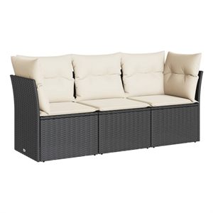 Afuera Living Contemporary Synthetic Poly Rattan 3 Piece Sofa Set in Black/Cream