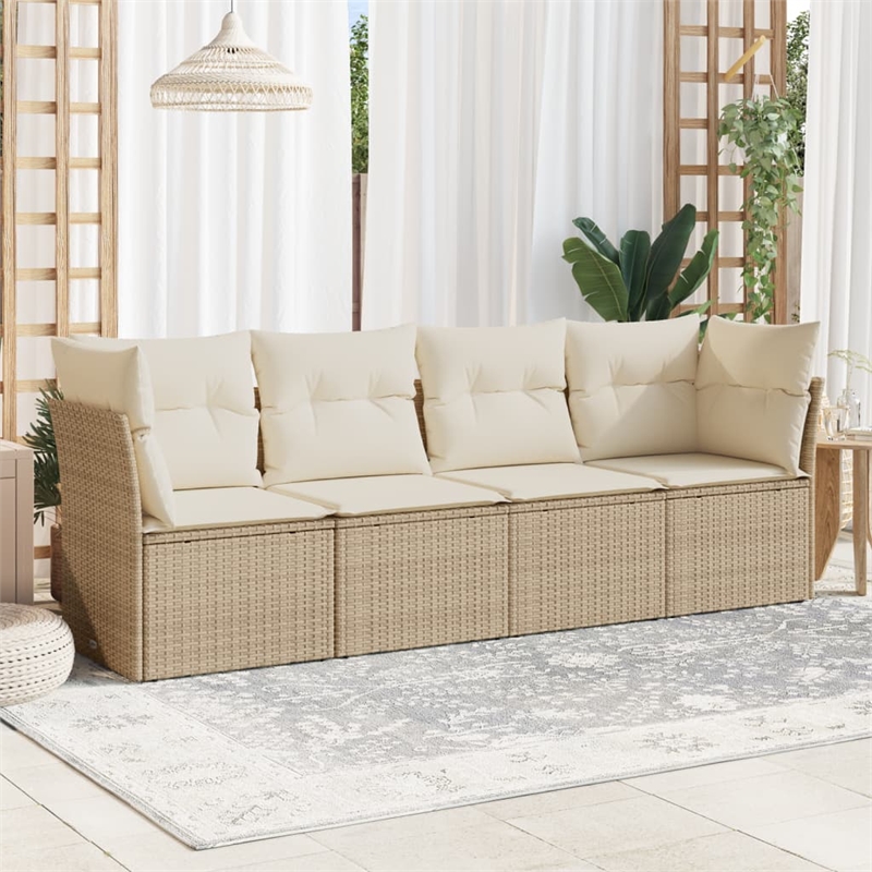 Afuera Living Contemporary 4 Piece Poly Rattan Patio Sofa Set in Beige