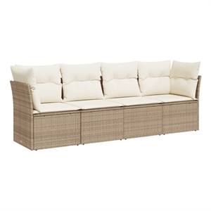 Afuera Living Contemporary 4 Piece Poly Rattan Patio Sofa Set in Beige