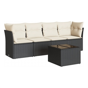 Afuera Living Contemporary 5 Piece Steel Sofa Set in Black/Cream