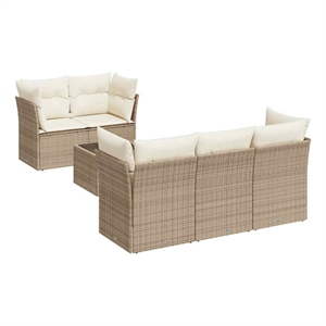 Afuera Living Contemporary 6 Piece Poly Rattan Patio Sofa Set in Beige