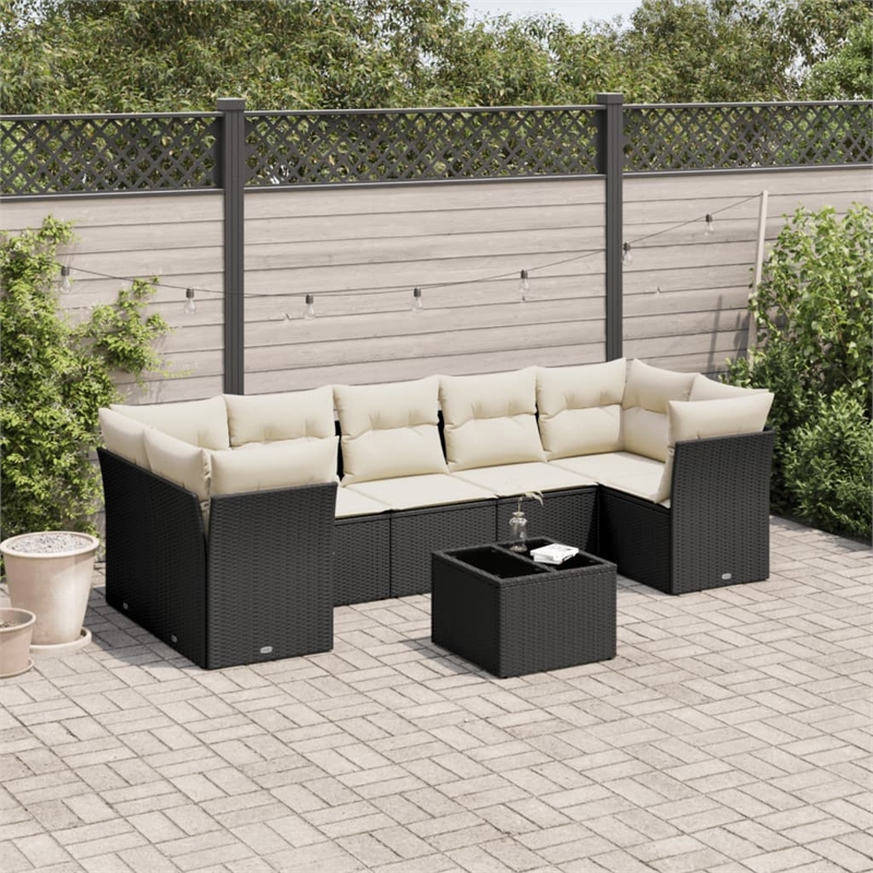 Afuera Living Contemporary 8 Piece Poly Rattan Sofa Set in Black