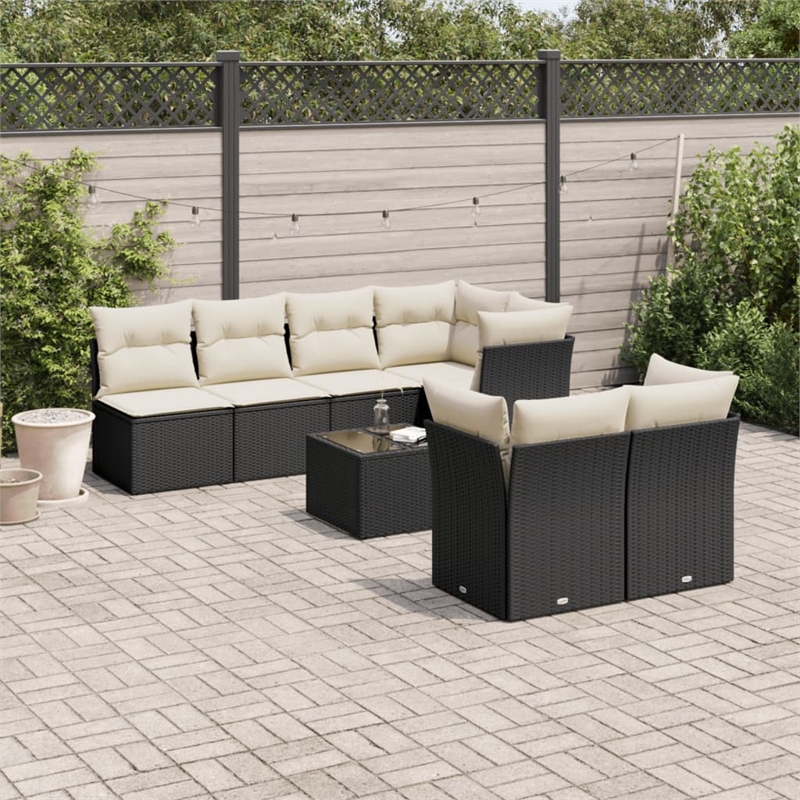 Afuera Living Contemporary 8 Piece Poly Rattan Sofa Set in Black