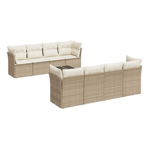 Afuera Living Contemporary Synthetic Poly Rattan 9 Piece Sofa Set in Beige