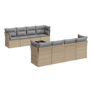 Afuera Living Contemporary 9 Piece Poly Rattan Sofa Set in Gray/Beige